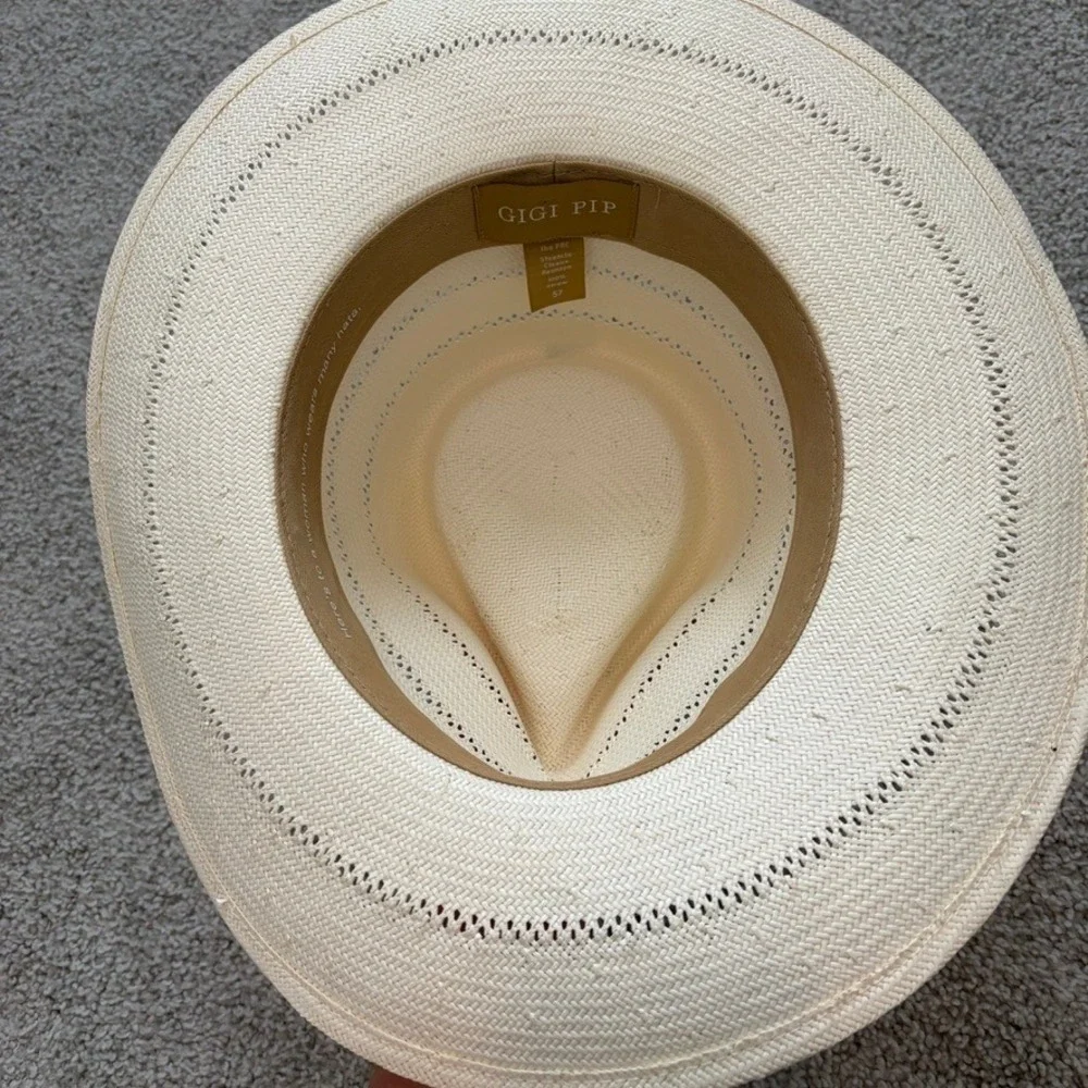 Gigi Pip Arlo Straw Fedora Hat Womens 57 White Cream Western Beach Boho Festival